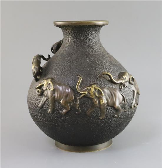 A Japanese bronze elephant vase, Meiji period, H. 24cm